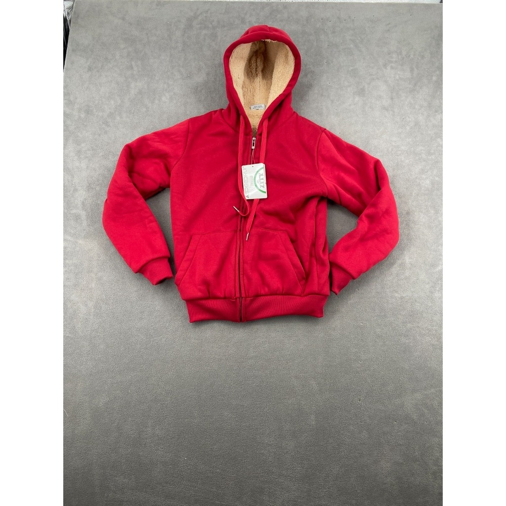 Speedrun Jacket Womens Small Red Sherpa Lined Hooded Ribbed Hem Full Zip Winter